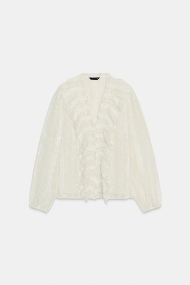 CHEMISE ROMANTIQUE EN PLUMETIS - Écru de Zara - Image 5