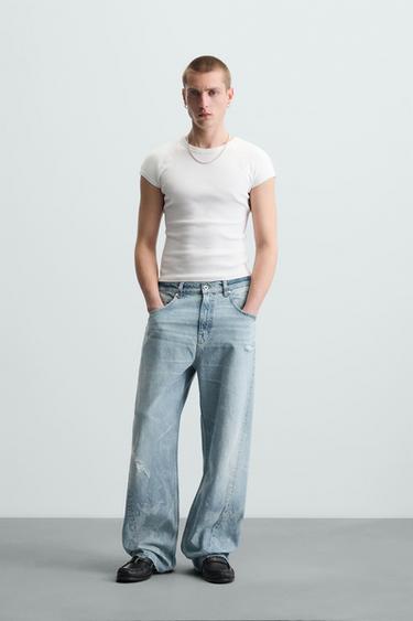 JEANS BAGGY FIT COM COSTURAS - Azul-claro da Zara