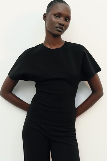 CUT-OUT SHORT SLEEVE TOP - Black by Zara