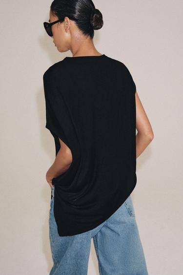 Zara ASYMMETRIC KNIT TOP - Black