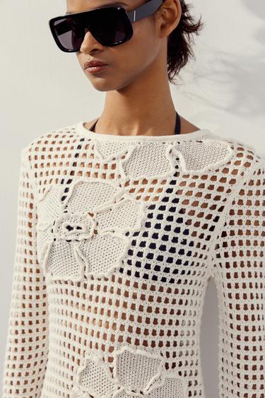 FLORAL CROCHET KNIT DRESS - Ecru by Zara