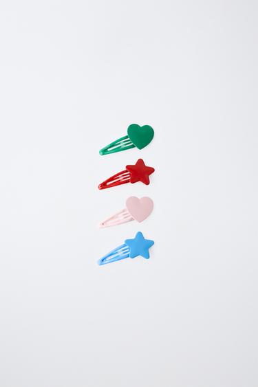 PACK OF 4 STAR AND HEART HAIR CLIPS - Multicoloured by Zara
