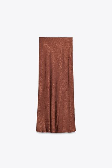 CRINKLED EFFECT SATIN MIDI SKIRT - Copper by Zara - Image 7