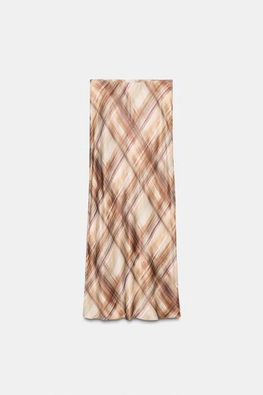 تنورة ميدي ساتان - بيج-بني الخاص بـ Zara