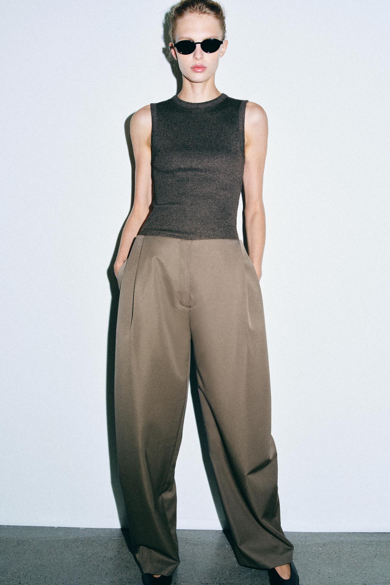 ZW COLLECTION DARTED WIDE-LEG PANTS — Greenish