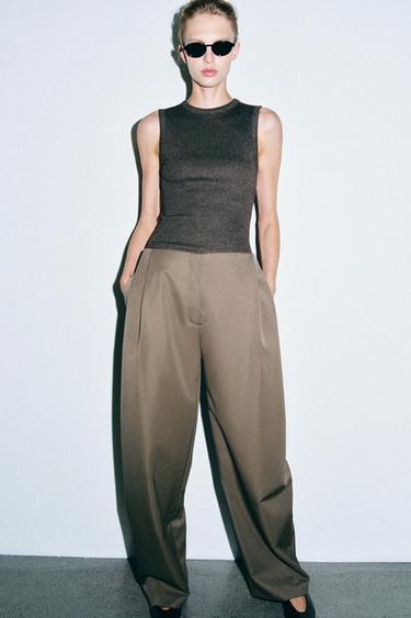 ZW COLLECTION DARTED WIDE-LEG PANTS — Greenish 2