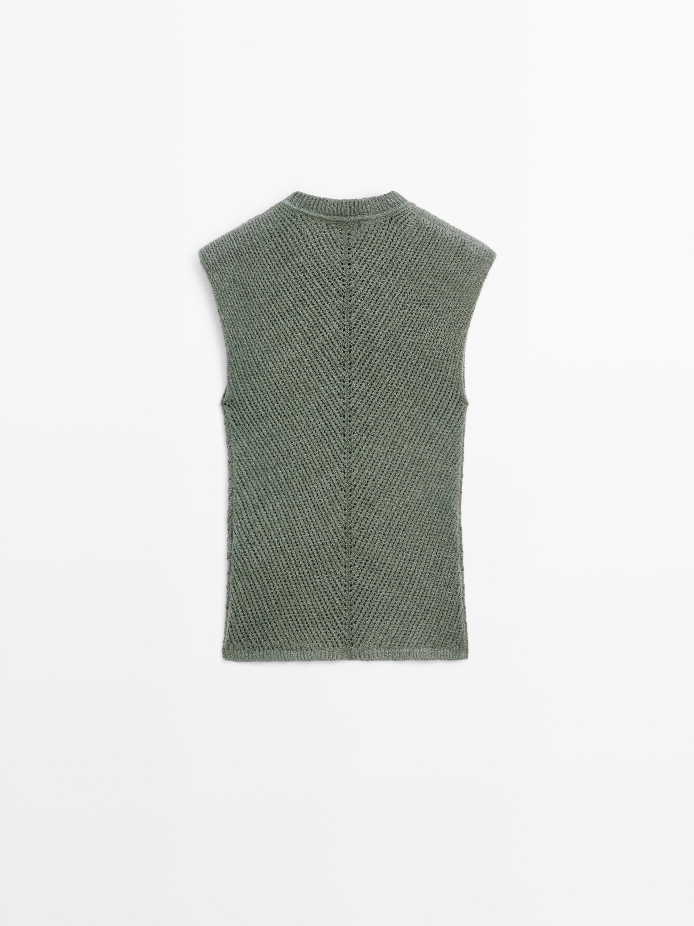 Top en maille sans manches à ajours fantaisie