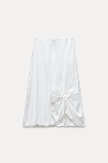 FALDA MIDI GLOBO LAZO - Blanco de Zara