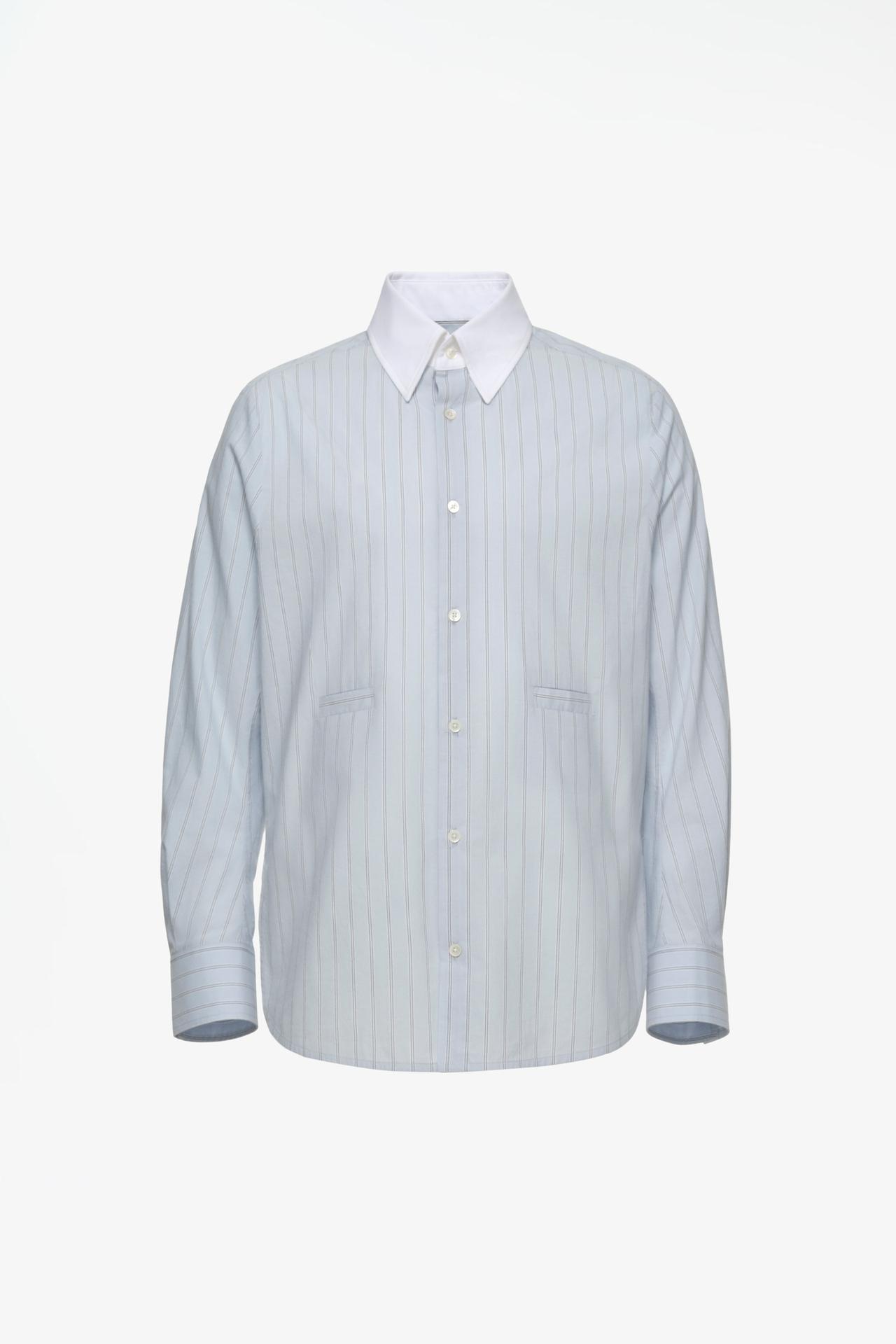 LIMITED EDITION STRIPED SHIRT WITH CONTRAST COLLAR — Light blue