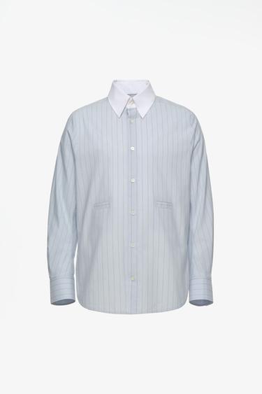 LIMITED EDITION STRIPED SHIRT WITH CONTRAST COLLAR — Light blue 1