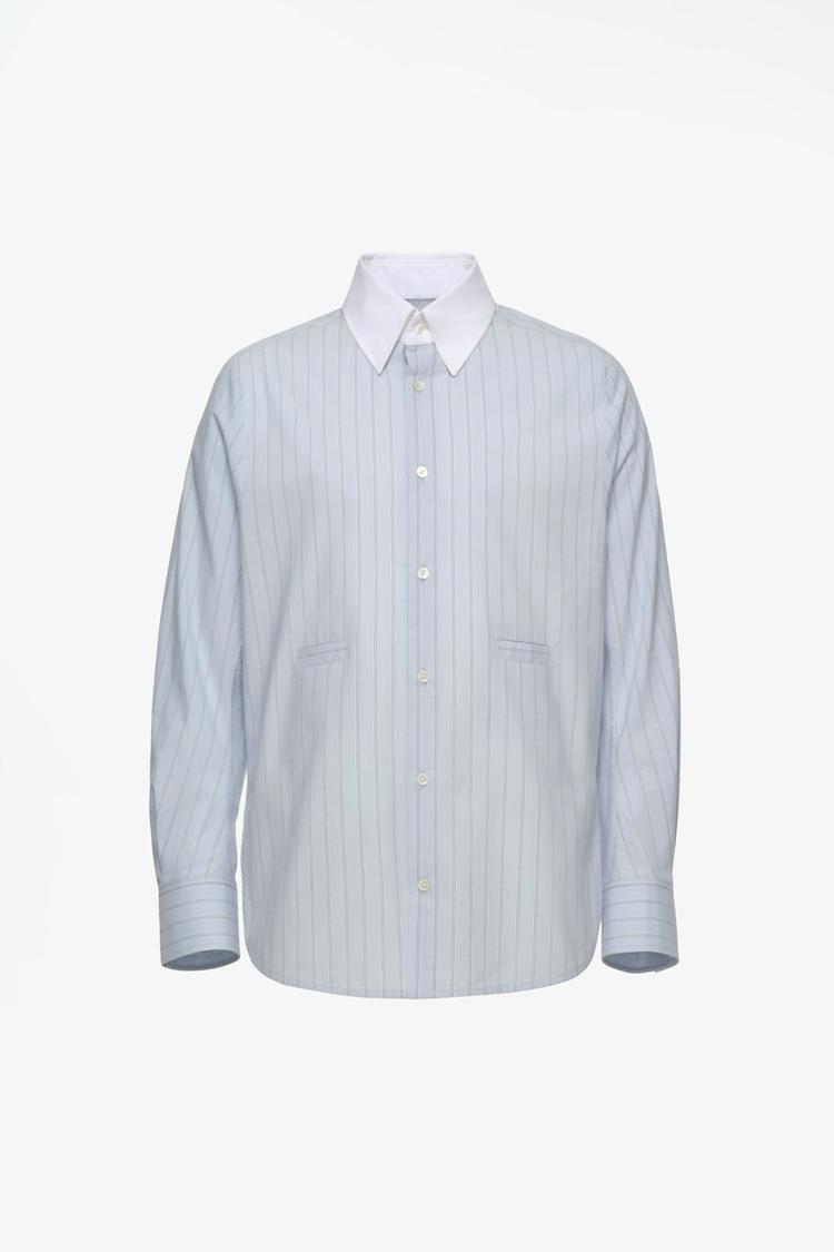 LIMITED EDITION STRIPED SHIRT WITH CONTRAST COLLAR — Light blue
