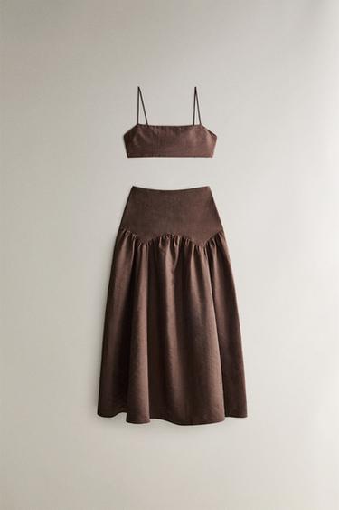MIDI SKIRT WITH YOKE DETAIL - Brown by Zara - Image 4