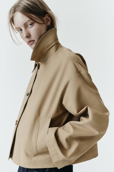 Zara SHORT TRENCH WITH COMBINED COLLAR - taupe brown
