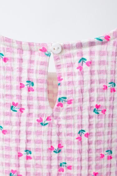 ROBE IMPRIMÉE CARREAUX VICHY AVEC LACETS - Mauve de Zara - Image 4