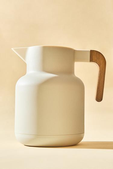 THERMOS WITH ACACIA HANDLE - Cream by Zara
