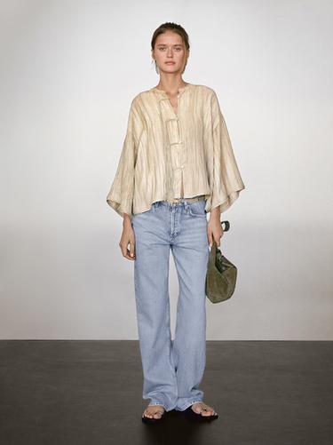 Kimono fluido detalle cordones - crudo/kaki de Zara - Imagen 0