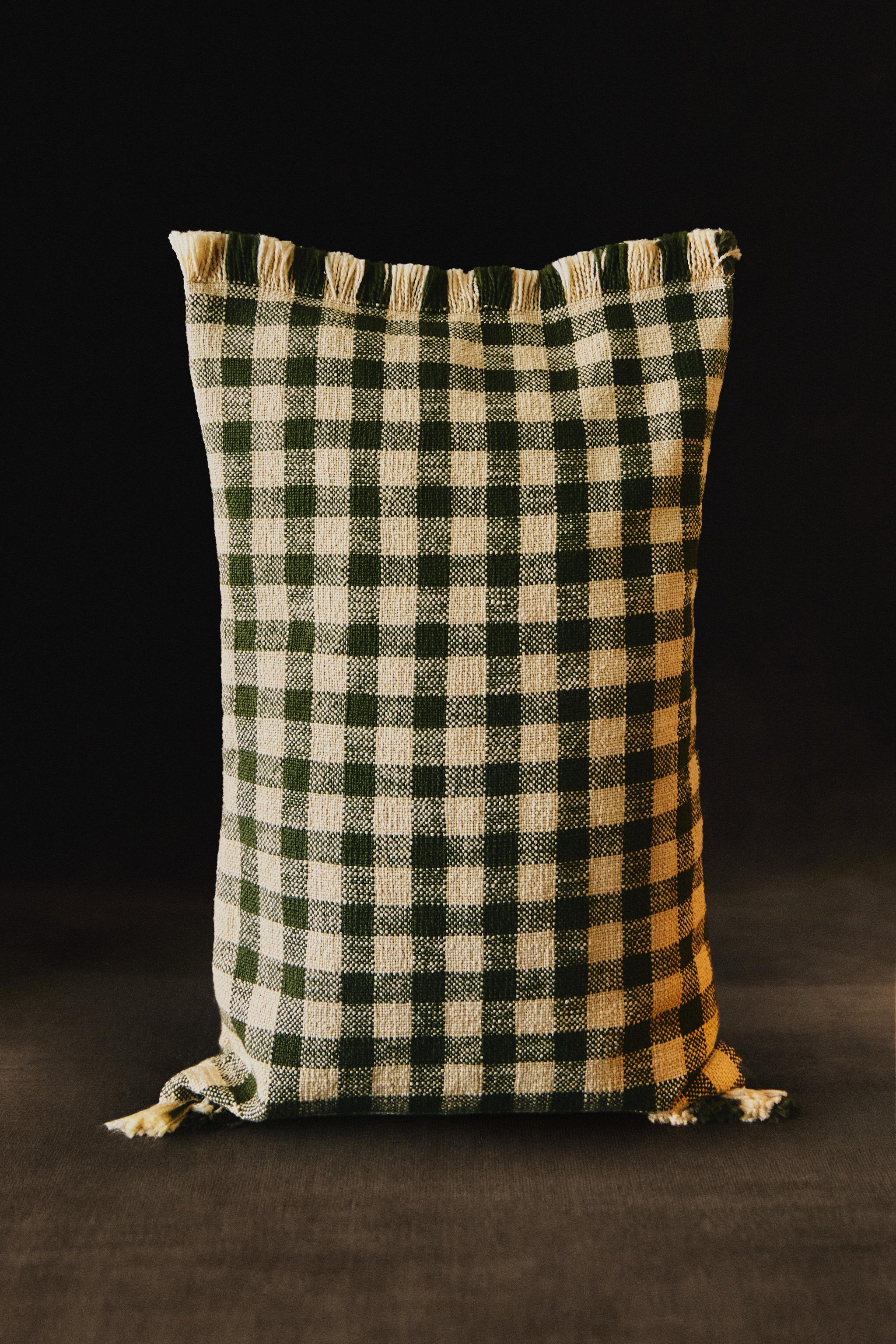 CHRISTMAS FRINGE CHECK THROW PILLOW COVER
