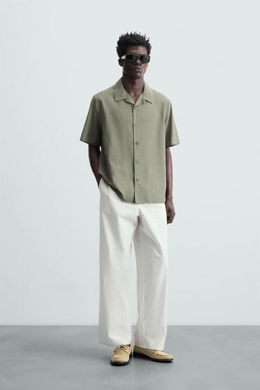 CAMISA VOILE ALGODÓN - Khaki oscuro de Zara - Imagen 0