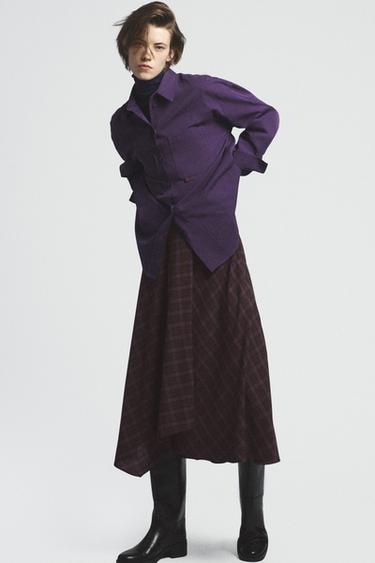 CHECKED HARDWARE MIDI SKIRT — Brown 1