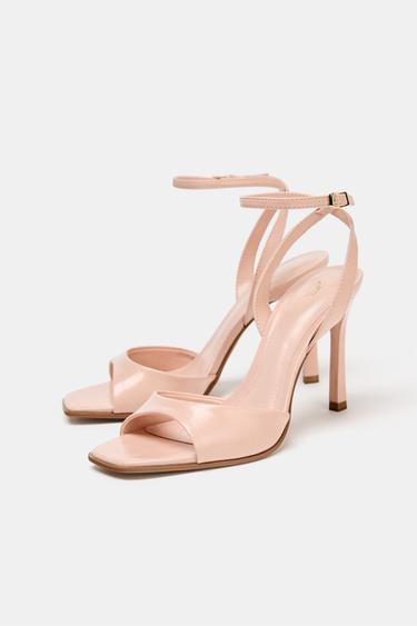 Zara PATENT EFFECT HEELED SANDALS - Pink