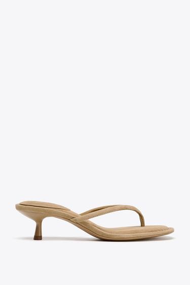 SPLIT SUEDE HEELED SANDALS - Brown by Zara