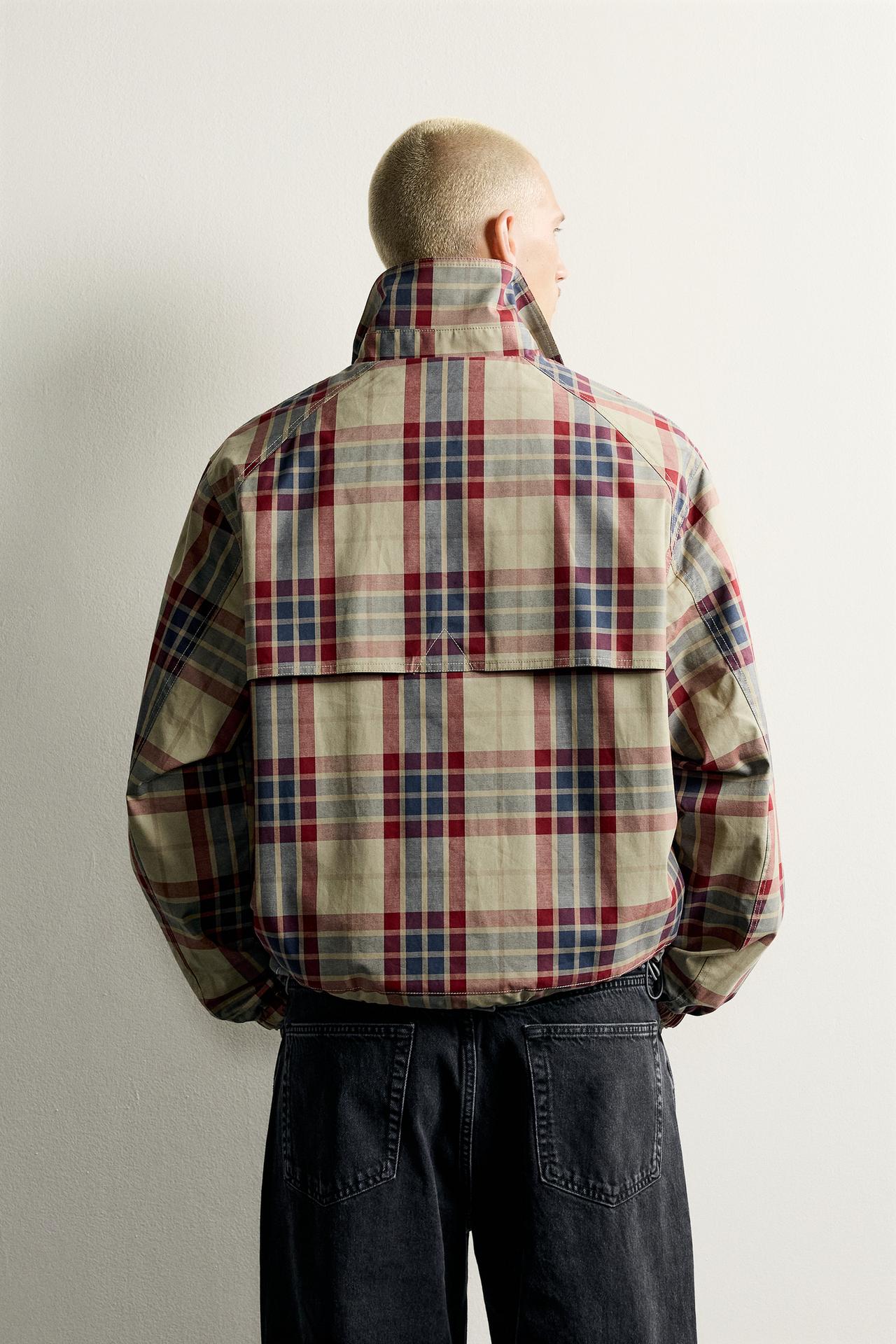 CROPPED PLAID TRENCH COAT — Beige