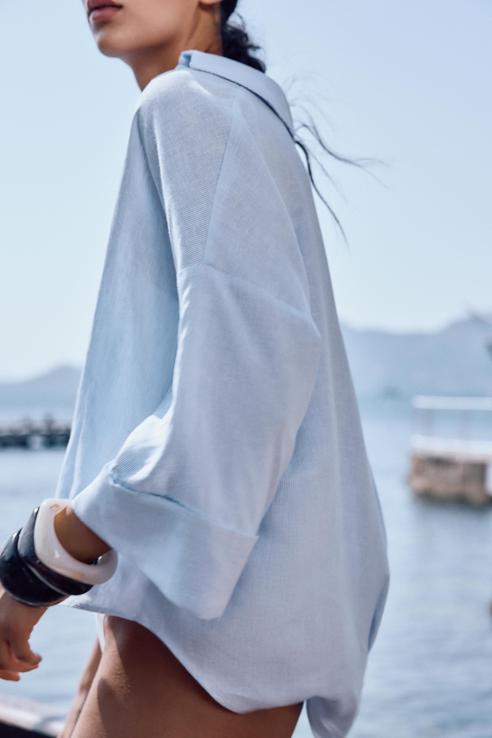 リネン混紡ワイドスリーブシャツ - ホワイト | ZARA Japan / 日本