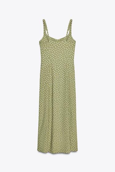 POLKA DOT LINEN BLEND MIDI DRESS - ecru/khaki by Zara - Image 8
