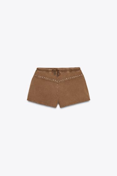 STONEWASHED SHORTS WITH STUDS - Brown by Zara - Image 3