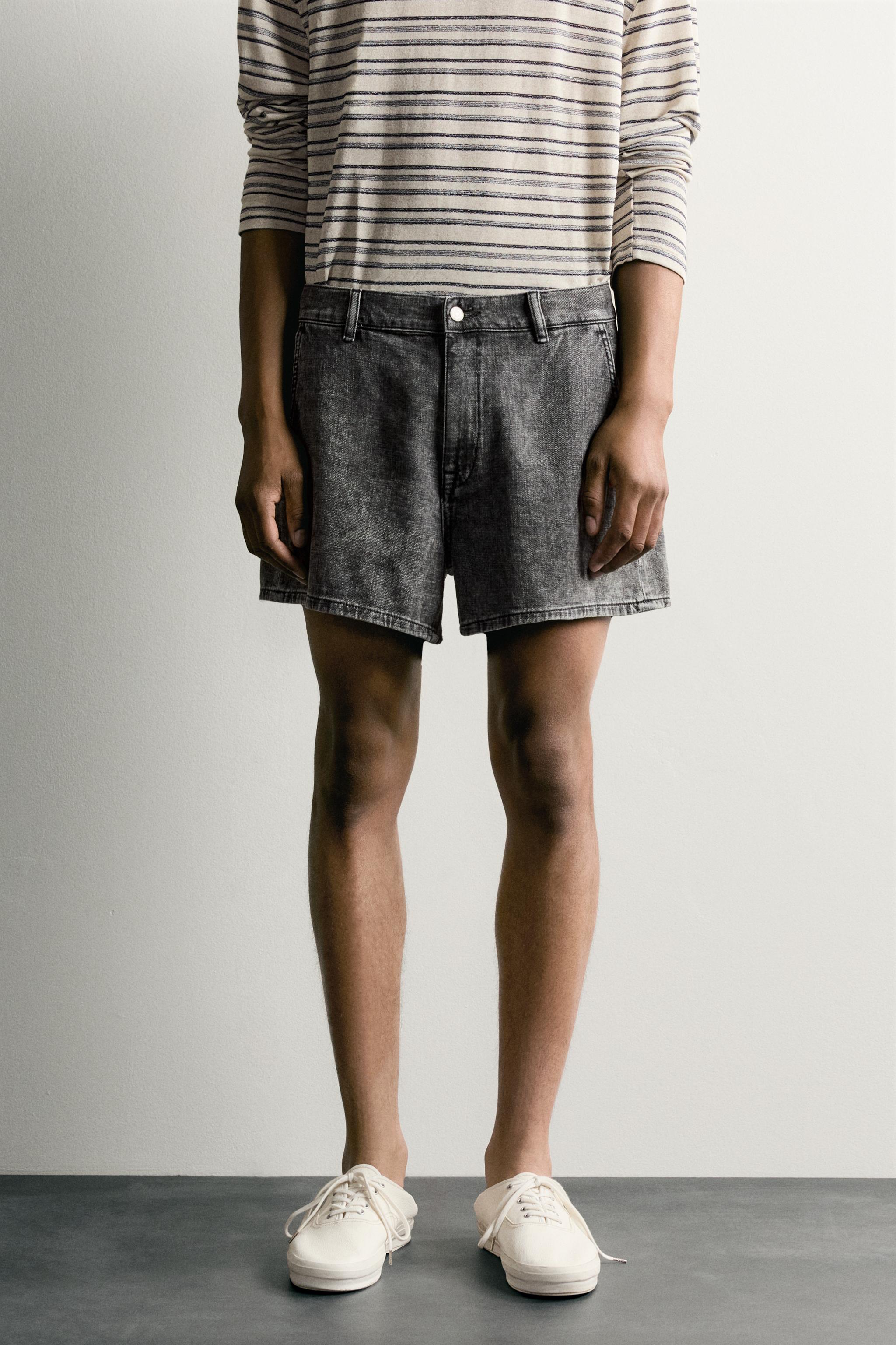 ACID WASH DENIM SHORTS — Anthracite grey