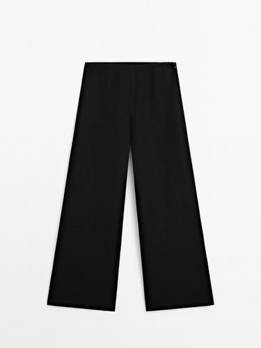 Pantalón cintura elástica con lino - Negro de Zara