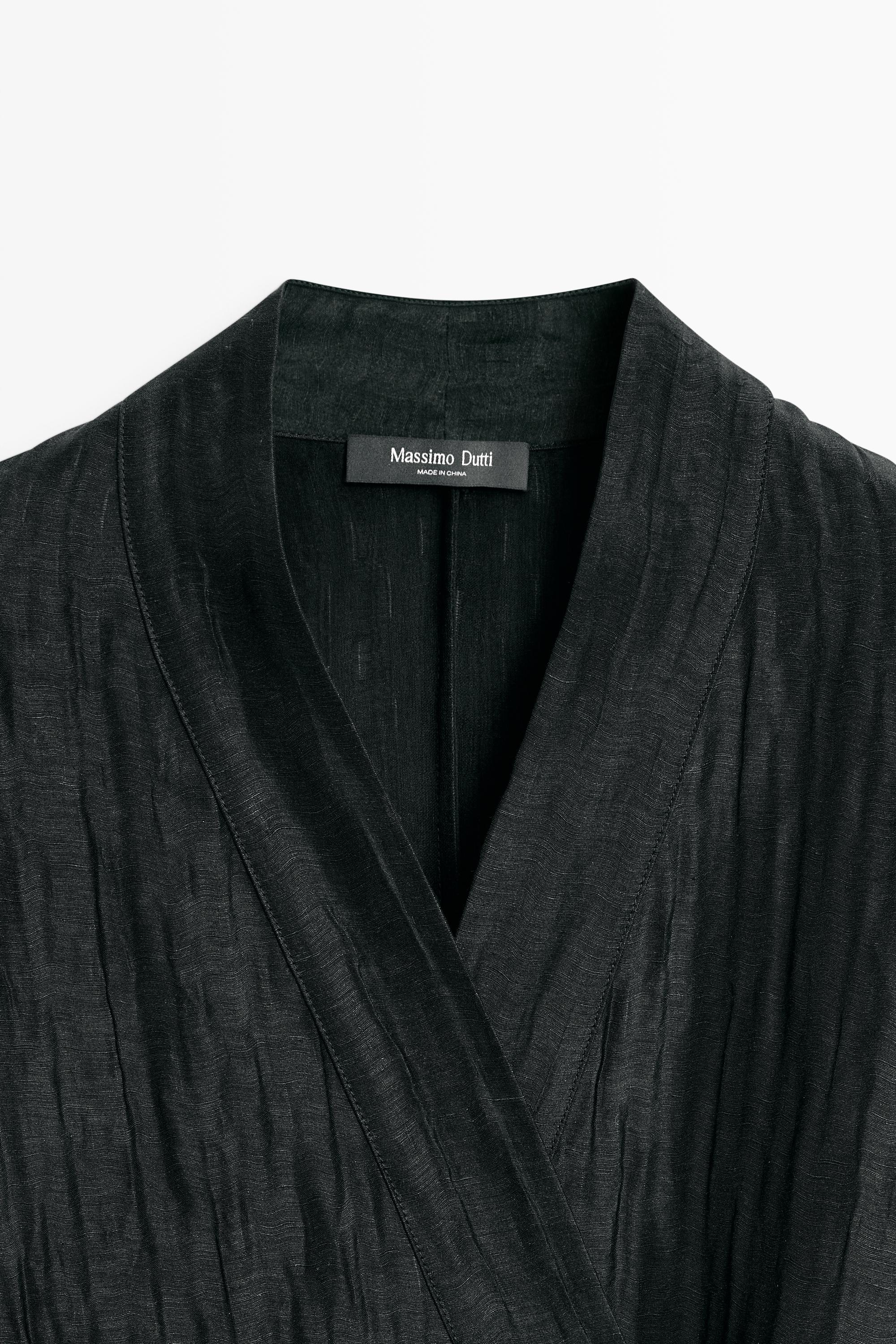 Textured linen blend V-neck kimono