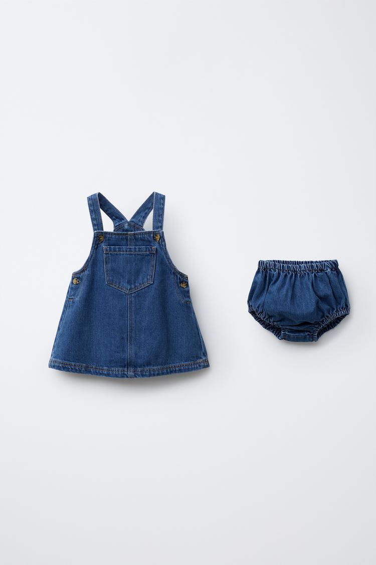 DENIM OVERALL DRESS WITH BLOOMERS Mid-blue ZARA Canada