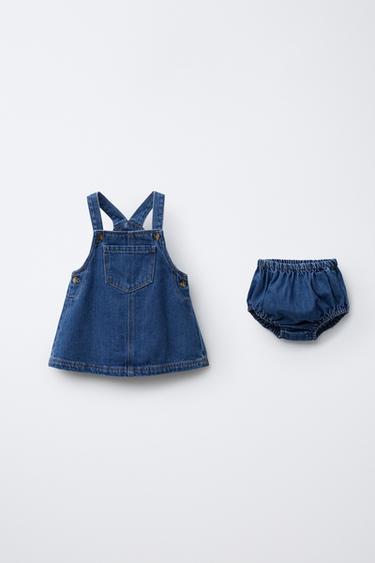 DENIM PINAFORE DRESS AND BLOOMERS - Mid-blue by Zara