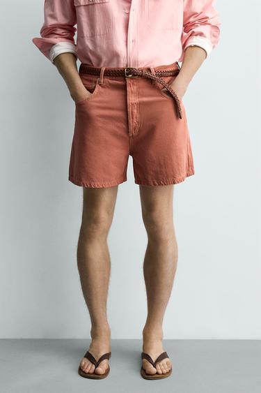 Zaras FÄRGADE DENIMSHORTS MED RELAXED FIT - Rödorange
