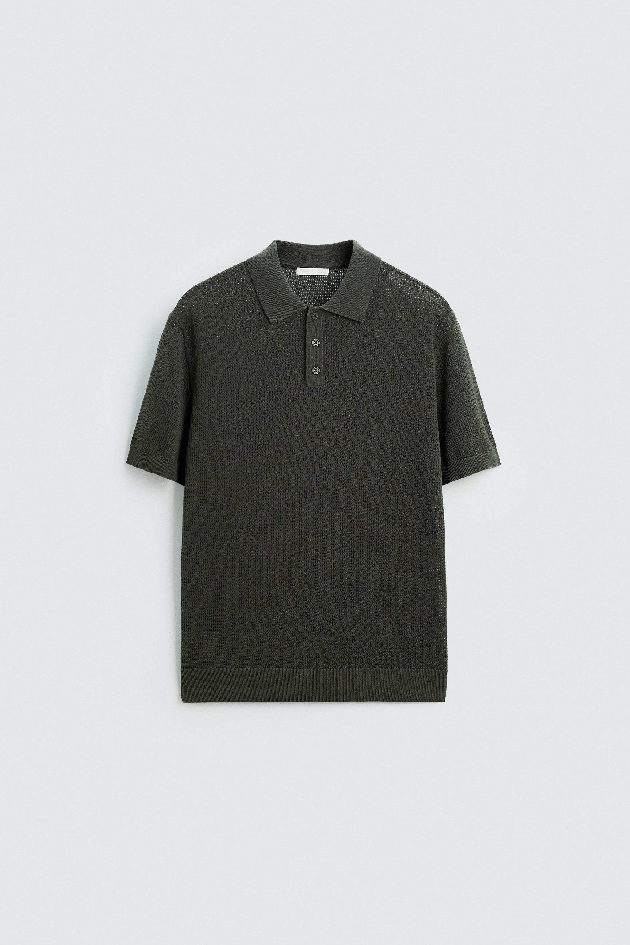 PERFORATED TEXTURED KNIT POLO SHIRT - Taupe grey | ZARA