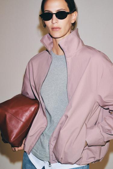 ZW COLLECTION STAND COLLAR JACKET - Dusty mauve by Zara