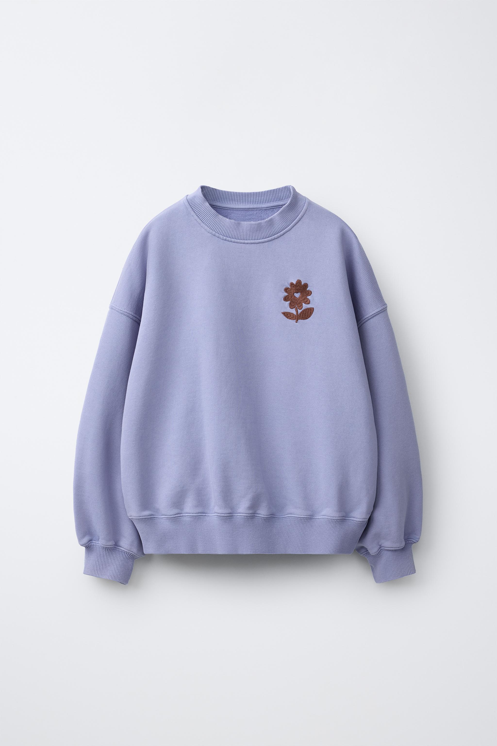 EMBROIDERED FLOWER SWEATSHIRT - Light blue | ZARA United States