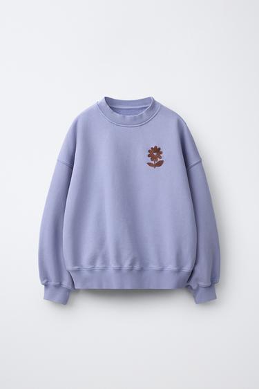 Zara EMBROIDERED FLOWER SWEATSHIRT - Light blue - Image 0
