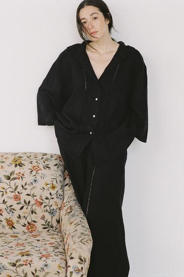 ZW COLLECTION 100% LINEN SHIRT - Black by Zara