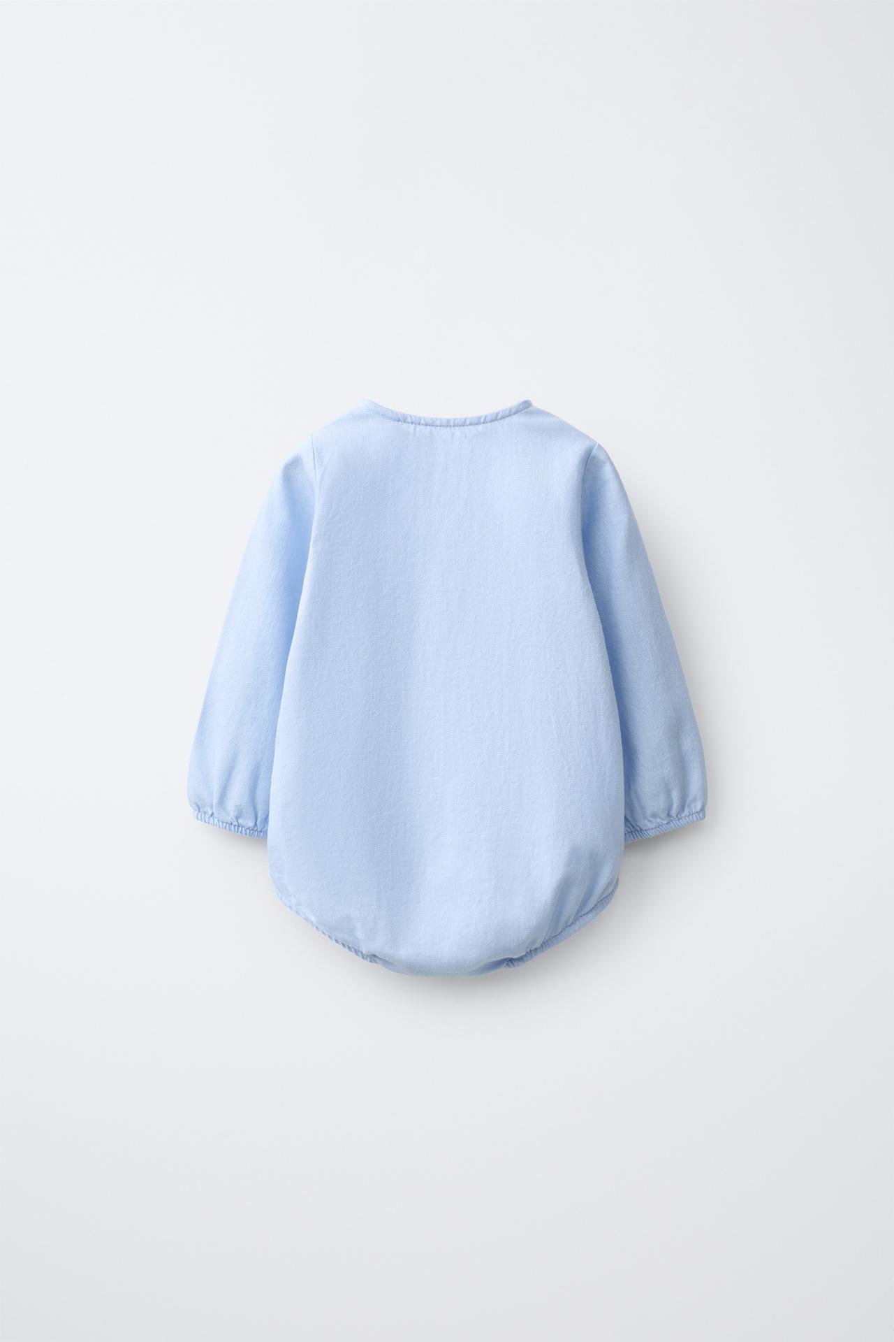 HENLEY NECK BODYSUIT — Faded blue