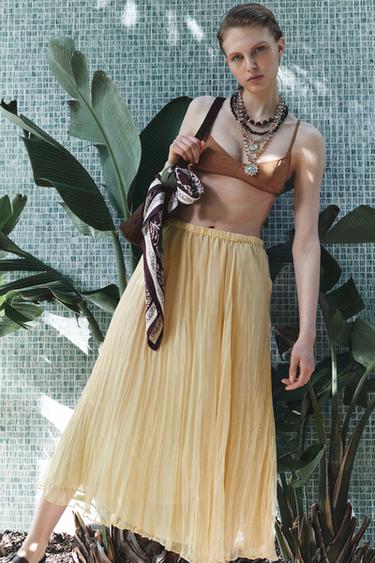 ZW COLLECTION CRINKLE EFFECT MIDI SKIRT - Light yellow by Zara
