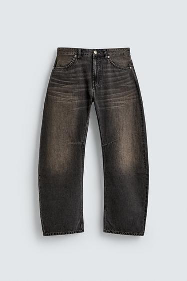 Zara 寬鬆弧形牛仔褲 - 碳色