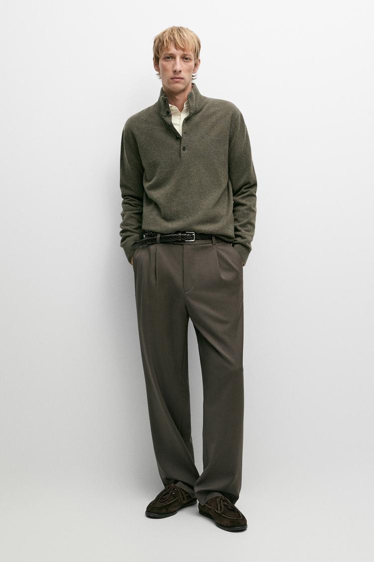 Wool blend mock neck knit sweater — Hunter green