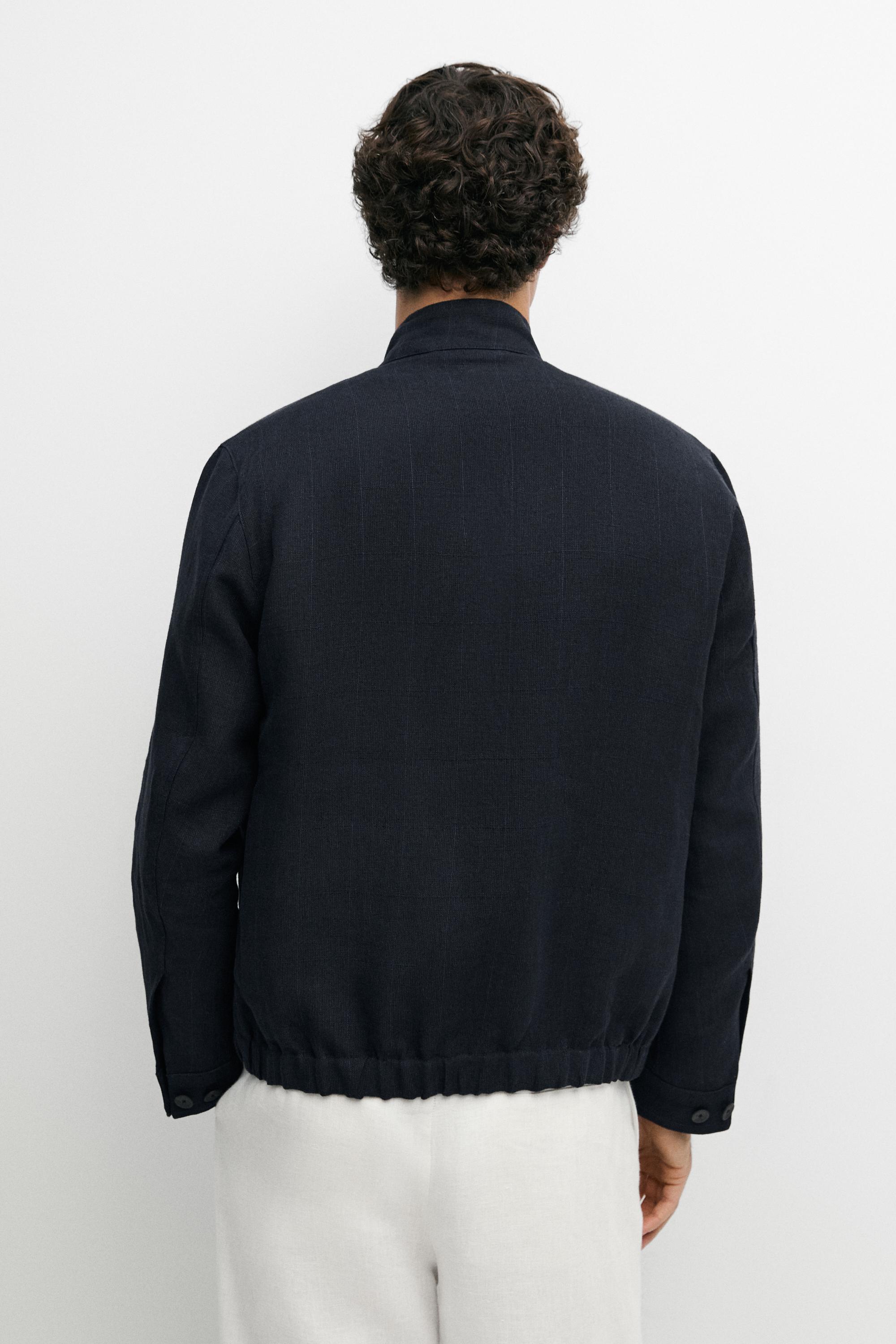 Blouson col officier 100 % lin