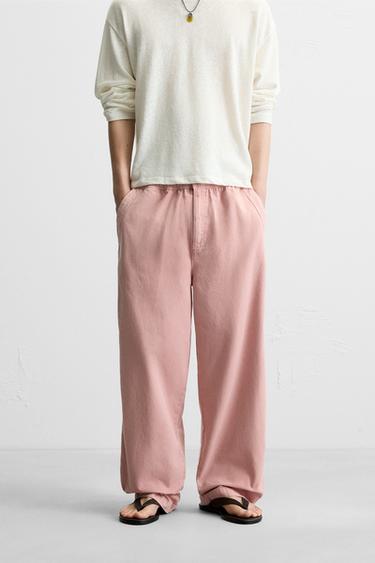 WASHED CANVAS TROUSERS - Chalk pink by Zara - Image 1