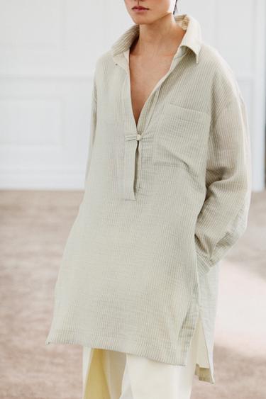 ZW COLLECTION ASYMMETRIC STRIPED SHIRT - Green by Zara