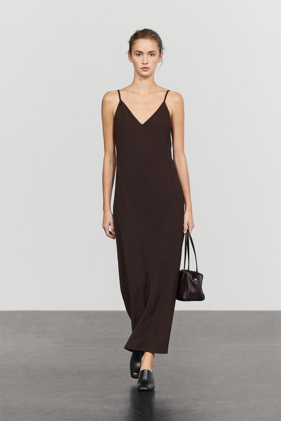 Zara Flowing spaghetti strap midi dress - Brown - Image 0