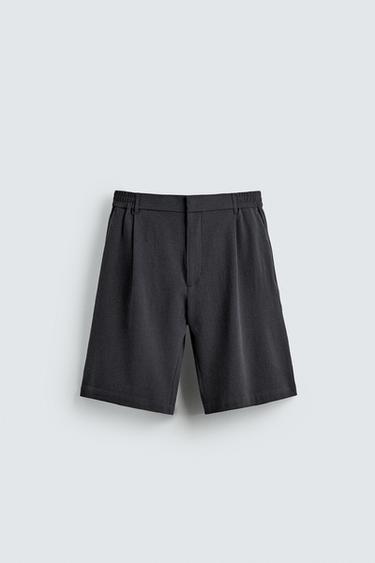 IRREGULAR TEXTURE PLEATED BERMUDA SHORTS - Dark grey by Zara
