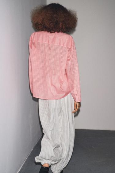 CHEMISE PYJAMA À CARREAUX ZW COLLECTION - Rose de Zara - Image 3